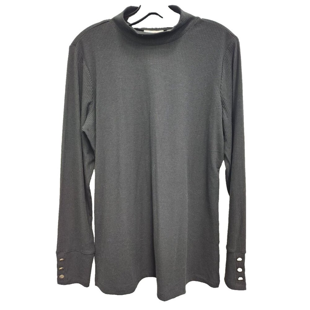 Denim + Co Womens Tunic Top Medium Black Mock‎ Neck Ribbed Long Sleeve Capsule